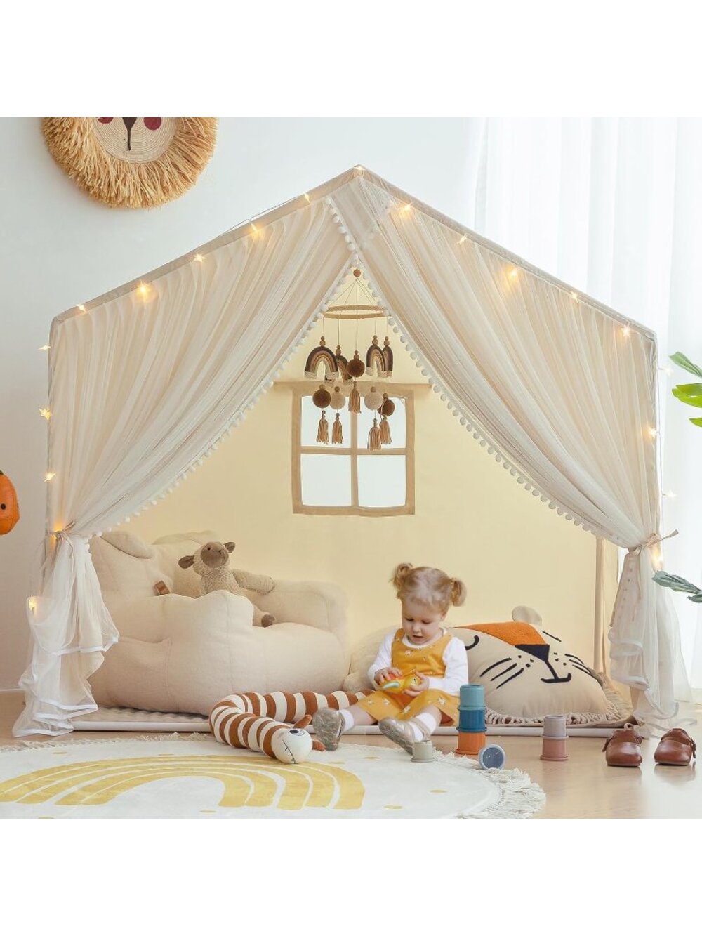 Kids Play Tent Neutral with Double Door Playhouse Tents Christmas House Gift